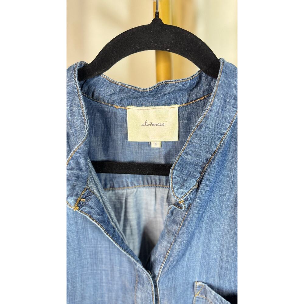 Anthropologie Elevenses 3/4 Sleeve Tencel Split Neck Mock Collar Top, Size S - Picture 3 of 6